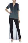 Buy_Quo by Ishita Mangal_Grey Thread Embrodiered High Low Top_at_Aza_Fashions