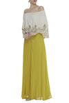 Buy_Nidzign Couture_Yellow Georgette Embroidery Sequins Off Shoulder Cape Style Jumpsuit _at_Aza_Fashions