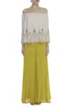 Nidzign Couture_Yellow Georgette Embroidery Sequins Off Shoulder Cape Style Jumpsuit _Online_at_Aza_Fashions