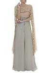 Buy_Nidzign Couture_Beige Georgette Embroidery Boat Embellished Cape Top With Pleated Waist Pants  _at_Aza_Fashions