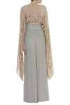 Shop_Nidzign Couture_Beige Georgette Embroidery Boat Embellished Cape Top With Pleated Waist Pants  _at_Aza_Fashions