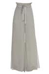 Buy_Nidzign Couture_Beige Georgette Embroidery Boat Embellished Cape Top With Pleated Waist Pants  _Online_at_Aza_Fashions