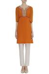 Arpan Vohra_Orange Lace Embroidered Pleated Tunic _Online_at_Aza_Fashions