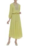 Buy_ARPAN VOHRA_Yellow Embroidered Pleated Maxi Dress _at_Aza_Fashions