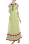 Buy_Arpan Vohra_Yellow Tulle Cutdana, Sequin, Bead Round Embroidered Anarkali _at_Aza_Fashions