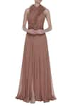 Buy_Swatee Singh_Brown Georgette Criss Cross Neck Ruffle Gown  _at_Aza_Fashions