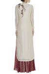 Shop_Joy Mitra_Ivory Floral Embroidered Kurta Lehenga Set _at_Aza_Fashions