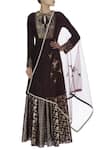 Buy_Joy Mitra_Brown Bead Embroidered Kurta Lehenga Set _at_Aza_Fashions