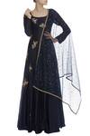 Buy_Joy Mitra_Blue Patchwork Embroidered Anarkali With Dupatta _at_Aza_Fashions