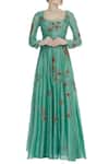 Buy_Joy Mitra_Green Floral Embroidered Anarkali With Palazzos _at_Aza_Fashions