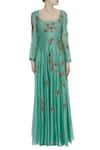 Joy Mitra_Green Floral Embroidered Anarkali With Palazzos _Online_at_Aza_Fashions