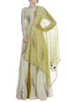 Buy_Joy Mitra_Cream Front Slit Embroidered Kurta Lehenga Set _at_Aza_Fashions