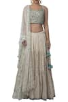 Buy_Priyanka Jain_Blue Chanderi Embroidery Sequin Square Blouse And Lehenga Set _at_Aza_Fashions