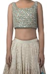 Buy_Priyanka Jain_Blue Chanderi Embroidery Sequin Square Blouse And Lehenga Set _Online_at_Aza_Fashions