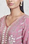 Sue Mue Pink Georgette Resham, Zari And Sequin V Neck Embroidered Kurta Pant Set at Aza Fashions Sue Mue_Pink Georgette Resham, Zari And Sequin V Neck Embroidered Kurta Pant Set_at_Aza_Fashions