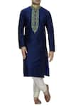 Buy_Arihant Rai Sinha_Blue Raw Silk Embroidered Floral Thread Kurta Set _at_Aza_Fashions