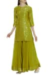 Buy_Pinki Sinha_Green Kurta Banarasi Mugapant Chanderi Round With Sharara Pant _at_Aza_Fashions