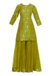 Buy_Pinki Sinha_Green Kurta Banarasi Mugapant Chanderi Round With Sharara Pant _Online_at_Aza_Fashions