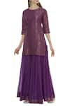 Buy_Pinki Sinha_Purple Kurta Banarasi Mugapant Chanderi Round With Sharara Pant _at_Aza_Fashions