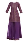 Buy_Pinki Sinha_Purple Kurta Banarasi Mugapant Chanderi Round With Sharara Pant _Online_at_Aza_Fashions