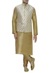 Buy_Arihant Rai Sinha_Cream Brocade Woven Floral Bundi And Kurta Set _at_Aza_Fashions