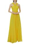 Buy_Swatee Singh_Yellow Georgette V Neck Cutout Pintuck Detail Gown _at_Aza_Fashions