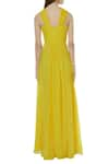 Shop_Swatee Singh_Yellow Georgette V Neck Cutout Pintuck Detail Gown _at_Aza_Fashions