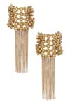 Shop_Mira by Radhika Jain_Gold Plated Bead And Metal Chain Earrings _at_Aza_Fashions