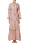 Aiman_Pink Silk Chanderi Mandarin Collar Embroidered Sharara Set _Online_at_Aza_Fashions