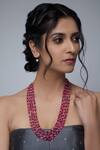 Shop_Just Shradhas_Pink Layered Ruby Bead Necklace _at_Aza_Fashions