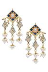 Buy_Just Shradhas_Gold Plated Pearls Meenakari Kundan Danglers _at_Aza_Fashions