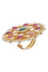 Buy_Chaotiq By Arti_Gold Plated Stone Floral Polki Finger Ring_at_Aza_Fashions