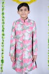 Kids Lane_Multi Color Sherwani Chanderi Floral Pattern Set  _Online_at_Aza_Fashions