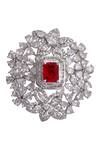 Moh-Maya By Disha Khatri_Silver Plated Crystals, Stones Floral Ring _Online_at_Aza_Fashions