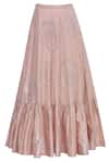 Shop_Urvashi Joneja_Pink Raw Silk Foil Print Skirt  _at_Aza_Fashions