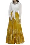 Buy_Urvashi Joneja_Yellow Raw Silk Foil Print Skirt _at_Aza_Fashions