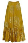 Urvashi Joneja_Yellow Raw Silk Foil Print Skirt _Online_at_Aza_Fashions