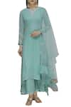 Mahima Batra_Blue Kurta And Palazzo Georgettedupatta Net Round Embroidered Set  _Online_at_Aza_Fashions