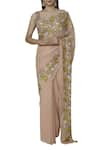 AHARIN INDIA_Beige Georgette Leaf Neck Embroidered Saree Set _Online_at_Aza_Fashions