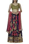 Buy_AHARIN INDIA_Blue Silk Leaf Neck Embroidered Bridal Lehenga Set _at_Aza_Fashions