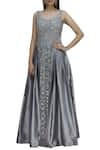 Buy_AHARIN INDIA_Grey Silk Round Embroidered Gown  _at_Aza_Fashions