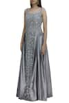 AHARIN INDIA_Grey Silk Round Embroidered Gown  _Online_at_Aza_Fashions