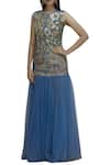 Buy_AHARIN INDIA_Blue Silk Round Embroidered Gown  _at_Aza_Fashions