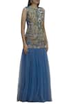 AHARIN INDIA_Blue Silk Round Embroidered Gown  _Online_at_Aza_Fashions