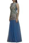 Buy_AHARIN INDIA_Blue Silk Round Embroidered Gown  _Online_at_Aza_Fashions