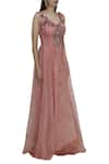 AHARIN INDIA_Pink Glass Nylon V-shaped Neckline Embroidered Gown  _Online_at_Aza_Fashions