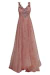 Shop_AHARIN INDIA_Pink Glass Nylon V-shaped Neckline Embroidered Gown  _Online_at_Aza_Fashions