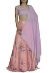 Buy_Shehlaa Khan_Purple Satin Georgette Boat Printed Lehenga Set _Online_at_Aza_Fashions