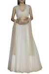 Buy_Shehlaa Khan_White Tulle Satin V Neck Embroidered Bridal Lehenga Set _at_Aza_Fashions