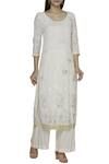 Buy_Shehlaa Khan_White Tuelle Embroidered Kurta Set_at_Aza_Fashions